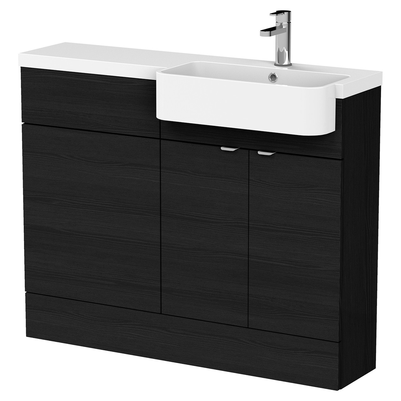 Hudson Reed Charcoal Black Fusion Woodgrain 2 Door Combination Vanity Unit Toilet Suite With Right Hand Round Semi Recessed Basin | | Mdf | 1100Mm