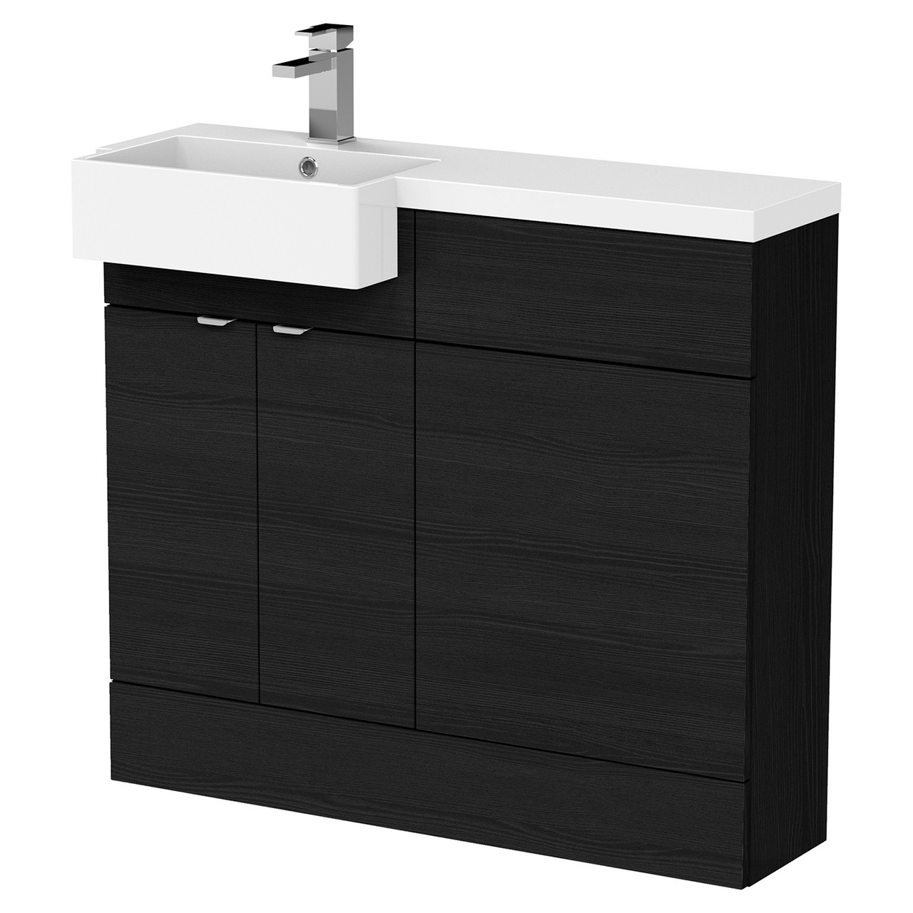 Hudson Reed Fusion Woodgrain 2 Door Combination Vanity Unit Toilet Suite with Left Hand Square Semi Recessed Basin
