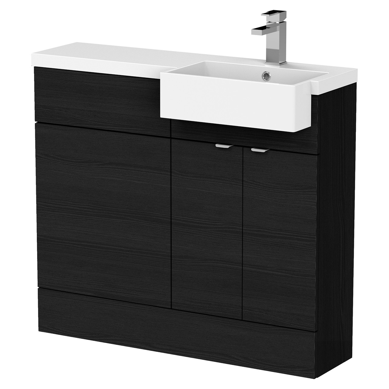 Hudson Reed Fusion Woodgrain 2 Door Combination Vanity Unit Toilet Suite with Right Hand Square Semi Recessed Basin