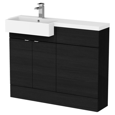 Hudson Reed Charcoal Black Fusion Woodgrain 2 Door Combination Vanity Unit Toilet Suite With Left Hand Square Semi Recessed Basin | | Mdf | 1100Mm
