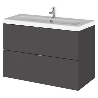 Hudson Reed Gloss Grey Fusion Wall Hung 2 Drawer Combination Vanity Unit With Ceramic Basin | | Mdf | 800Mm