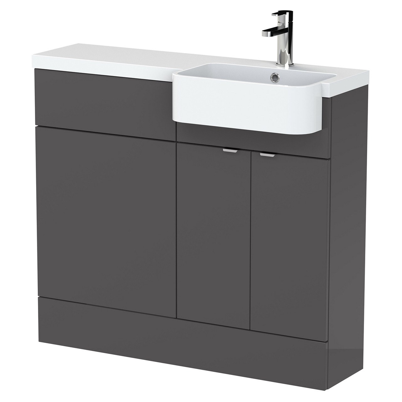 Hudson Reed Fusion 2 Door Combination Vanity Unit Toilet Suite with Right Hand Round Semi Recessed Basin
