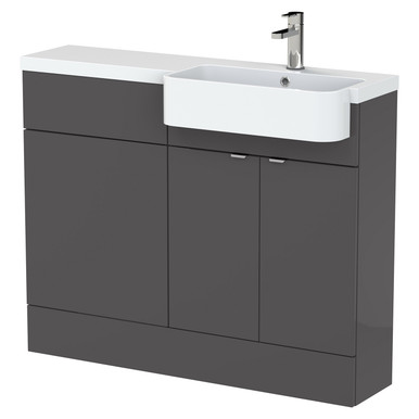 Hudson Reed Gloss Grey Fusion Door Combination Vanity Unit Toilet Suite With Right Hand Round Semi Recessed Basin | | Mdf | 1100Mm Size 2