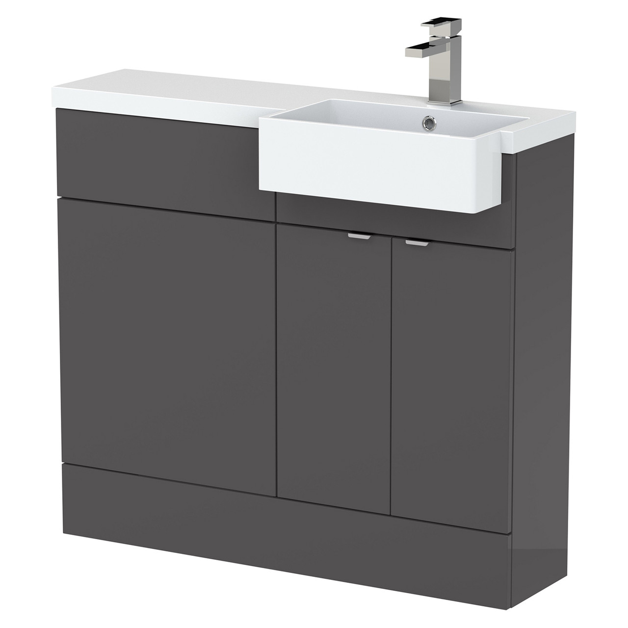 Hudson Reed Fusion 2 Door Combination Vanity Unit Toilet Suite with Right Hand Square Semi Recessed Basin
