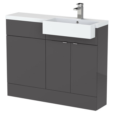 Hudson Reed Gloss Grey Fusion Door Combination Vanity Unit Toilet Suite With Right Hand Square Semi Recessed Basin | | Mdf | 1100Mm Size 2