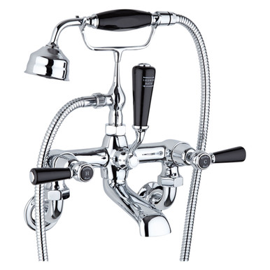 Old London Chrome Topaz Black Lever Wall Mounted Bath Shower Mixer Tap And Shower Kit With Dome Collar | | Brass | 350Mm X 320Mm