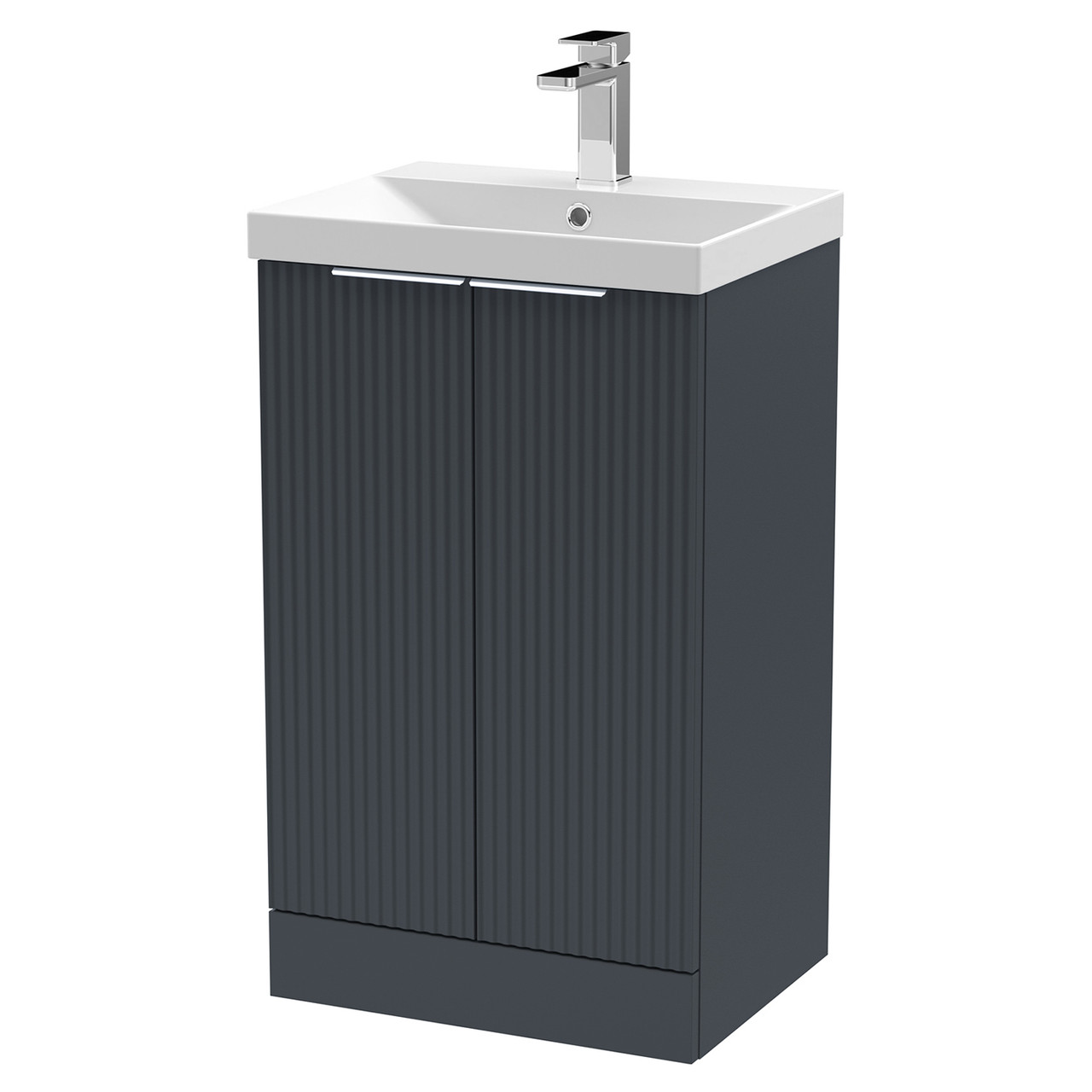 Hudson Reed Fluted Satin 2 Door Vanity Unit and Thin Edge Ceramic Basin