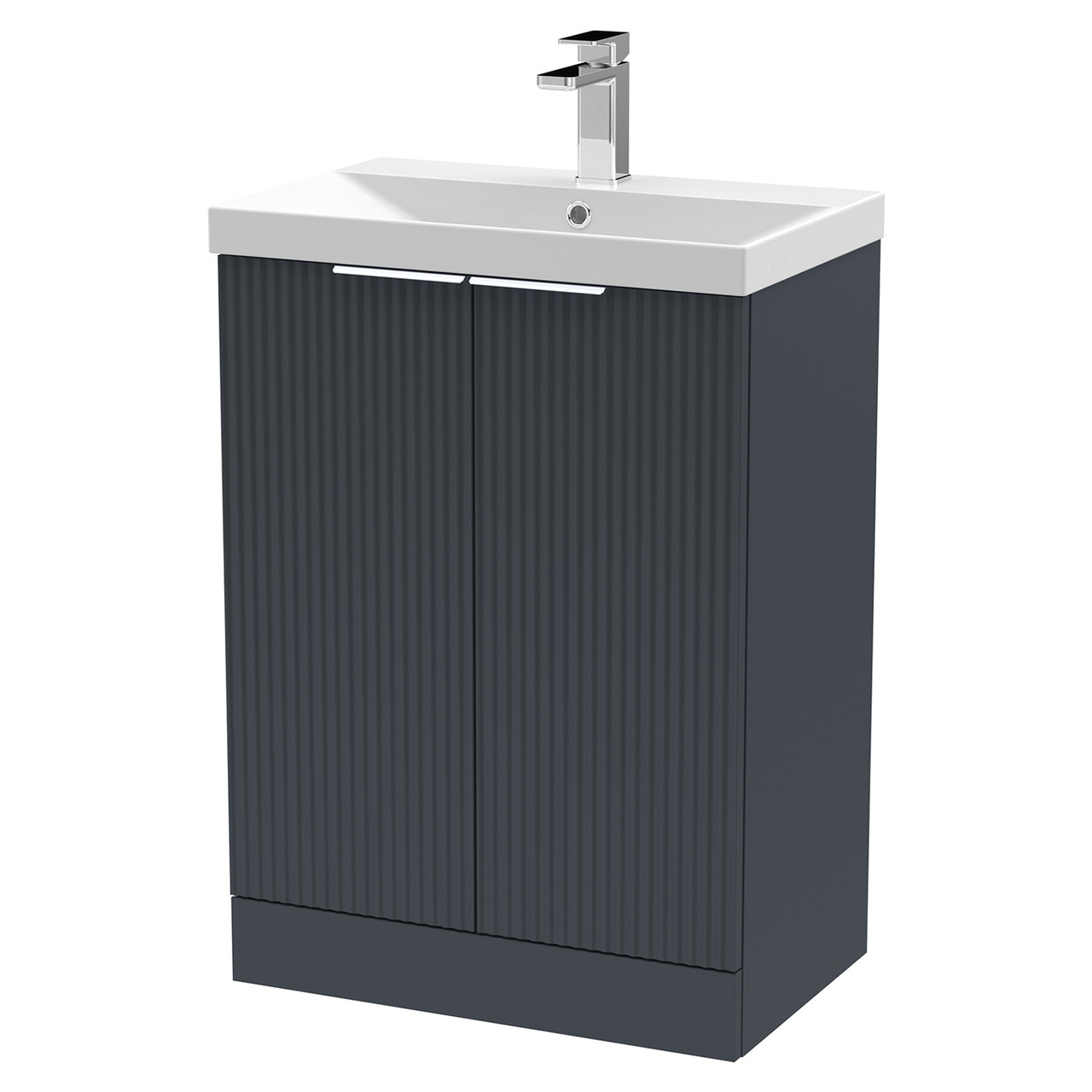 Hudson Reed Fluted Satin 2 Door Vanity Unit and Thin Edge Ceramic Basin