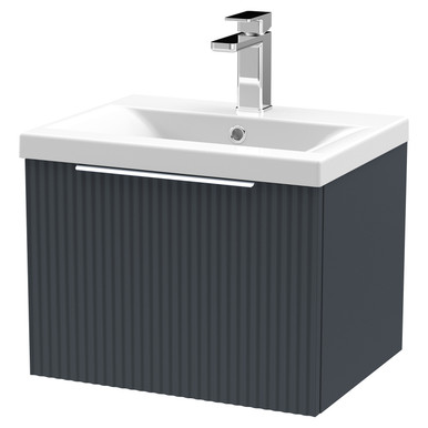 Hudson Reed Soft Black Fluted Satin Wall Mounted Single Drawer Vanity Unit And Mid Edge Ceramic Basin | | Mdf | 500Mm