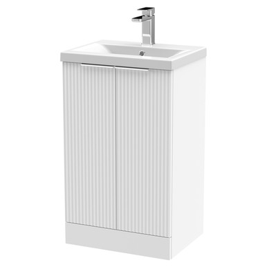 Hudson Reed White Fluted Satin Door Vanity Unit And Mid Edge Ceramic Basin | | Mdf | 500Mm Size 2