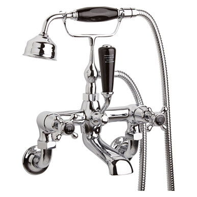 Old London Chrome Topaz Black Crosshead Wall Mounted Bath Shower Mixer Tap And Shower Kit With Dome Collar | | Brass | 350Mm X 320Mm