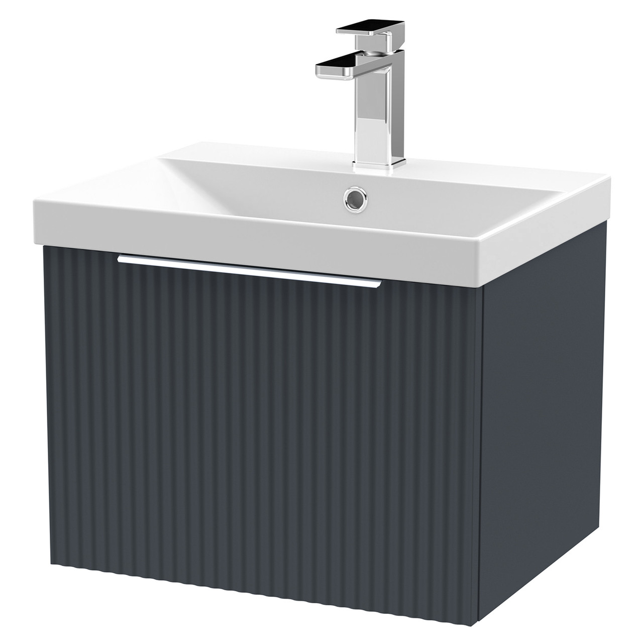 Hudson Reed Soft Black Fluted Satin Wall Mounted Single Drawer Vanity Unit And Thin Edge Ceramic Basin | | Mdf | 500Mm