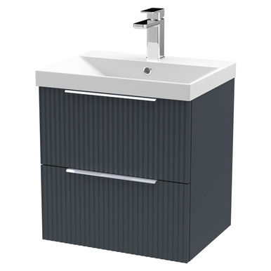 Hudson Reed Soft Black Fluted Satin Wall Mounted 2 Drawer Vanity Unit And Thin Edge Ceramic Basin | | Mdf | 500Mm