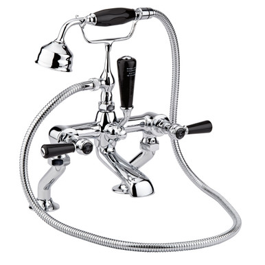 Old London Chrome Topaz Black Lever Bath Shower Mixer Tap And Shower Kit With Hex Collar | | Brass | 350Mm X 320Mm