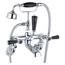 Old London Topaz Black Lever Wall Mounted Bath Shower Mixer Tap and Shower Kit with Hex Collar, alternate view 2