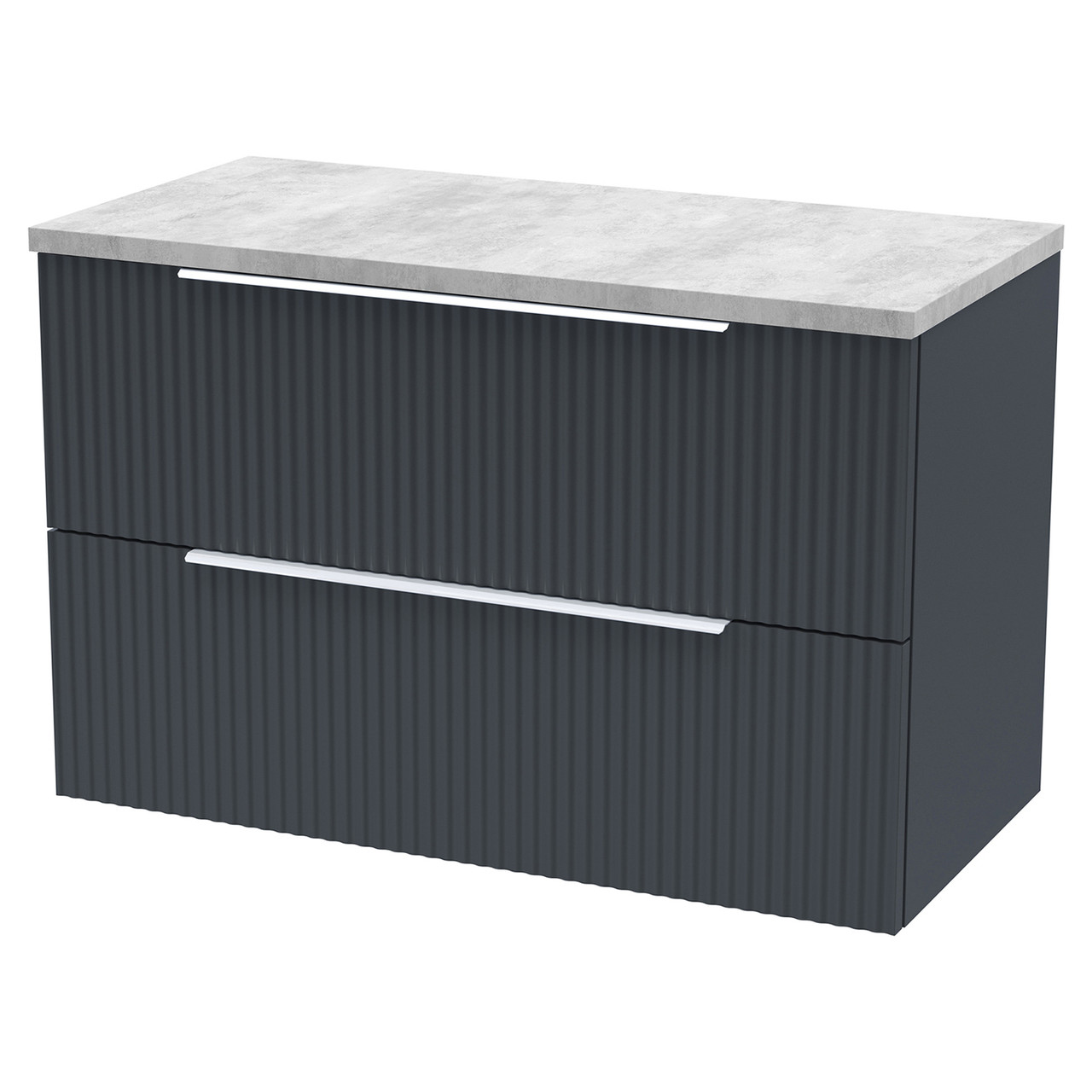 Hudson Reed Fluted Wall Mounted 2 Drawer Vanity Unit with Bellato Grey Worktop