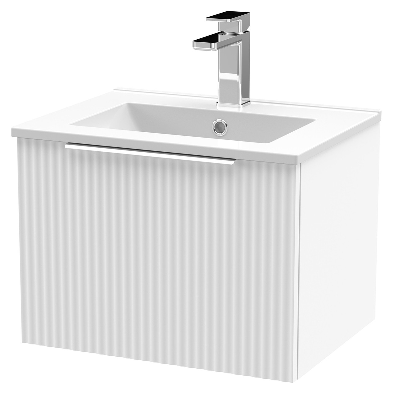 Hudson Reed Fluted Wall Mounted Single Drawer Vanity Unit and Minimalist Ceramic Basin