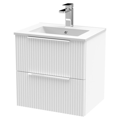 Hudson Reed Satin White Fluted Wall Mounted 2 Drawer Vanity Unit And Minimalist Ceramic Basin | | Mdf | 500Mm