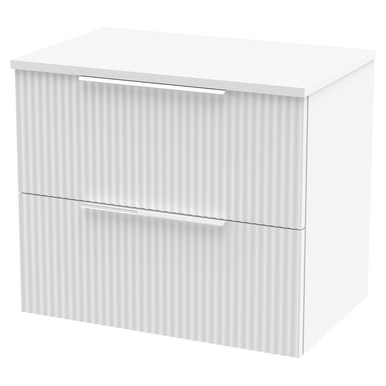 Hudson Reed Satin White Fluted Wall Mounted 2 Drawer Vanity Unit With Worktop | | Mdf | 600Mm