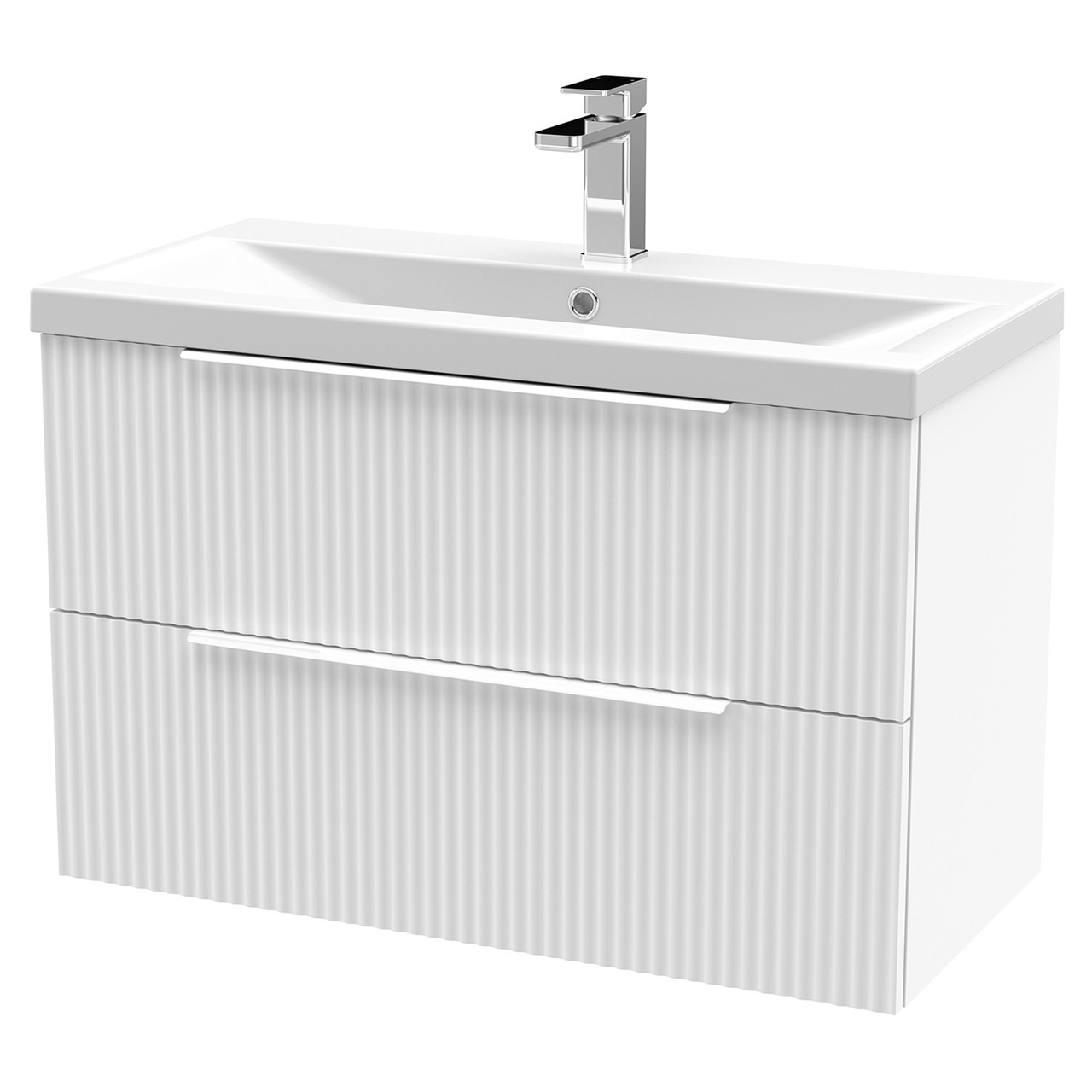 Hudson Reed Satin White Fluted Wall Mounted 2 Drawer Vanity Unit And Mid Edge Ceramic Basin | | Mdf | 800Mm