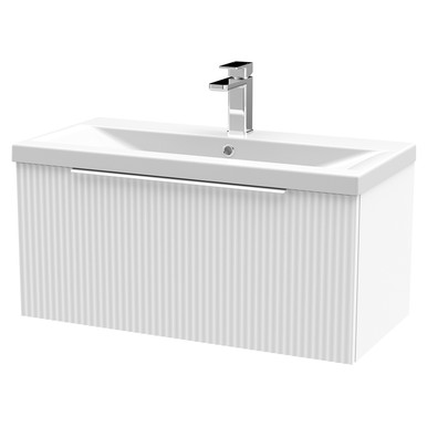 Hudson Reed Satin White Fluted Wall Mounted Single Drawer Vanity Unit And Mid Edge Ceramic Basin | | Mdf | 800Mm