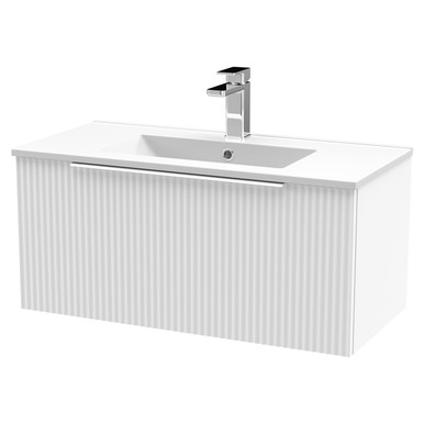 Hudson Reed Satin White Fluted Wall Mounted Single Drawer Vanity Unit And Minimalist Ceramic Basin | | Mdf | 800Mm
