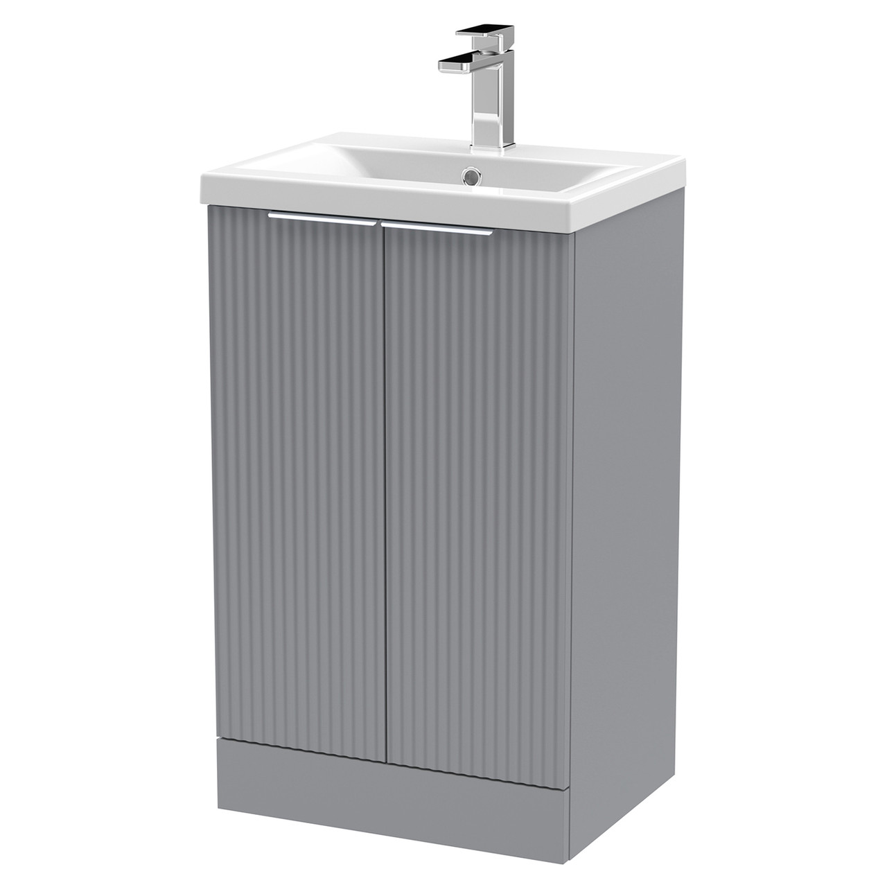 Hudson Reed Satin Grey Fluted 2 Door Vanity Unit And Mid Edge Ceramic Basin | | Mdf | 500Mm