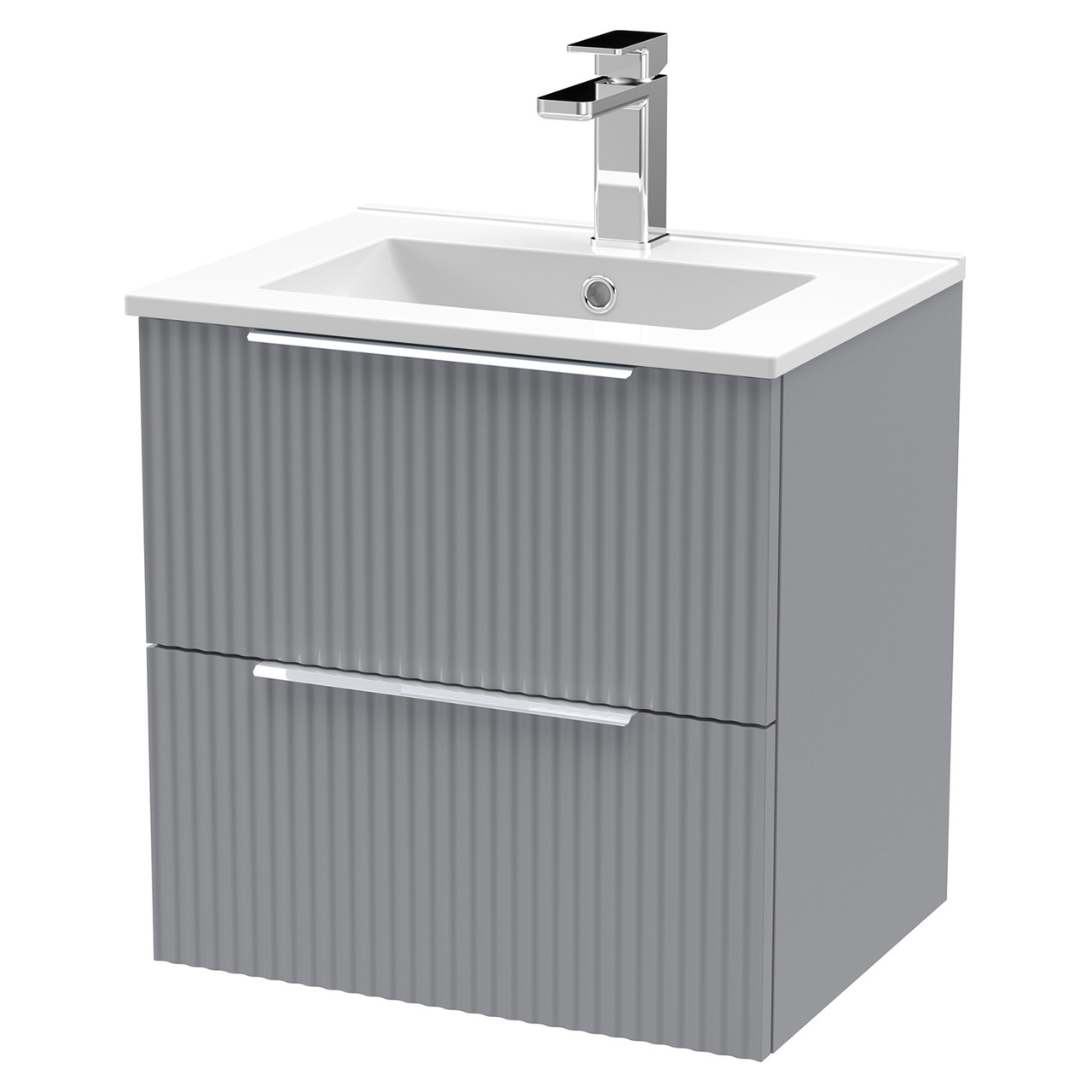 Hudson Reed Fluted Wall Mounted 2 Drawer Vanity Unit and Minimalist Ceramic Basin