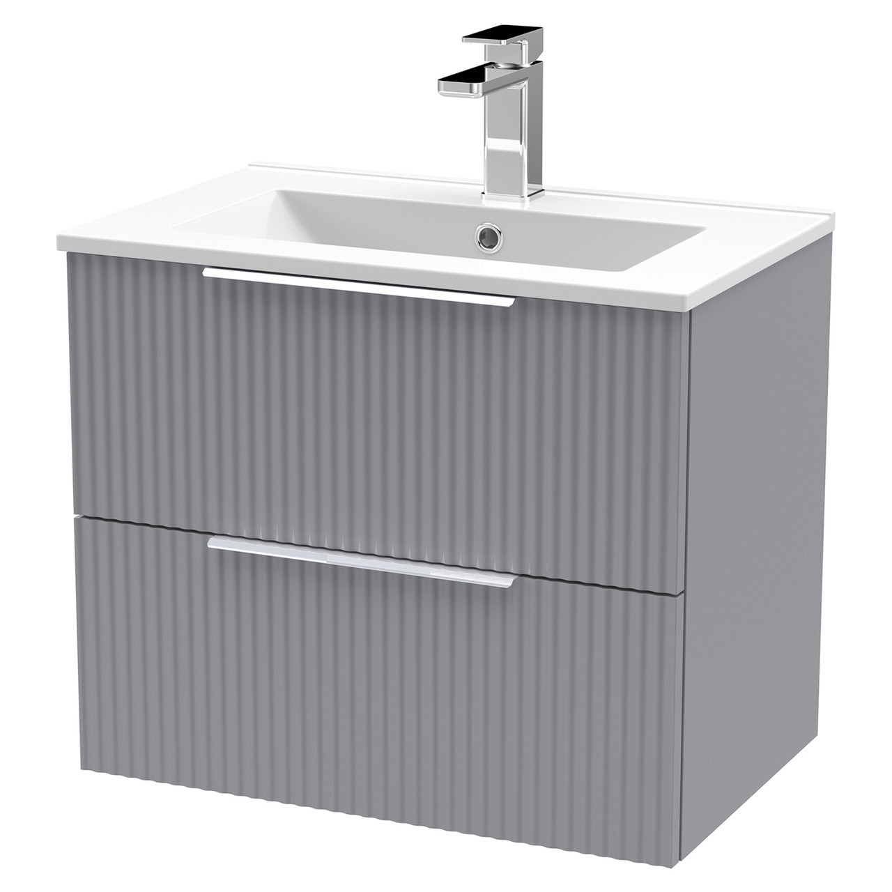 Hudson Reed Satin Grey Fluted Wall Mounted 2 Drawer Vanity Unit And Minimalist Ceramic Basin | | Mdf | 600Mm