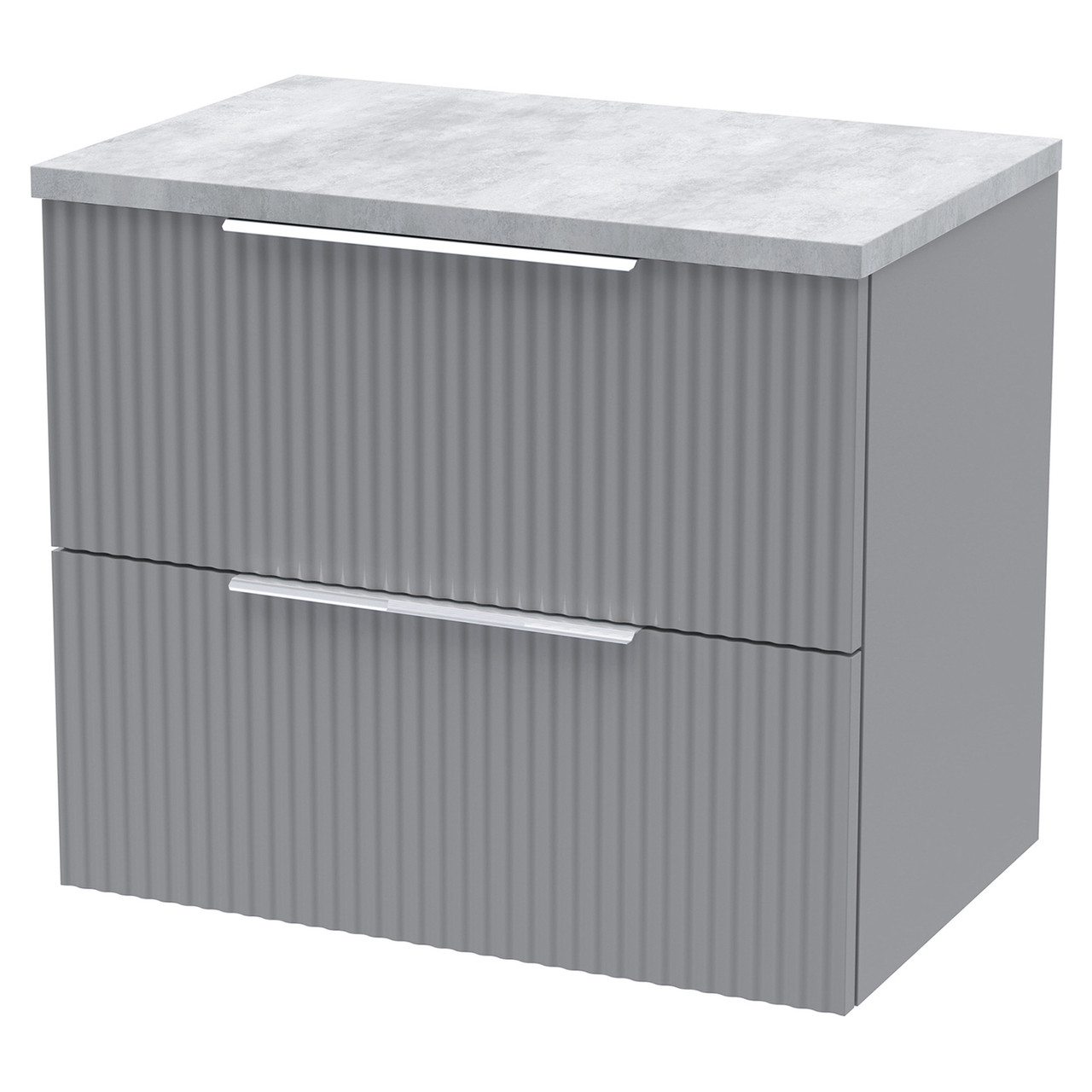 Hudson Reed Satin Grey Fluted Wall Mounted 2 Drawer Vanity Unit With Bellato Grey Worktop | | Mdf | 600Mm