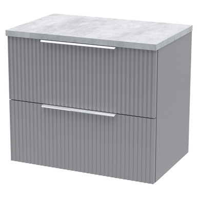 Hudson Reed Satin Grey Fluted Wall Mounted 2 Drawer Vanity Unit With Bellato Grey Worktop | | Mdf | 600Mm
