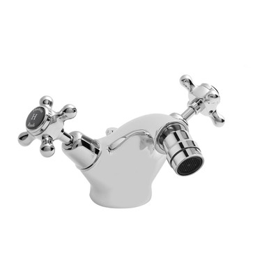 Old London Chrome Topaz Black Crosshead Mono Bidet Mixer Tap With Dome Collar | | Brass | 197Mm X 97Mm