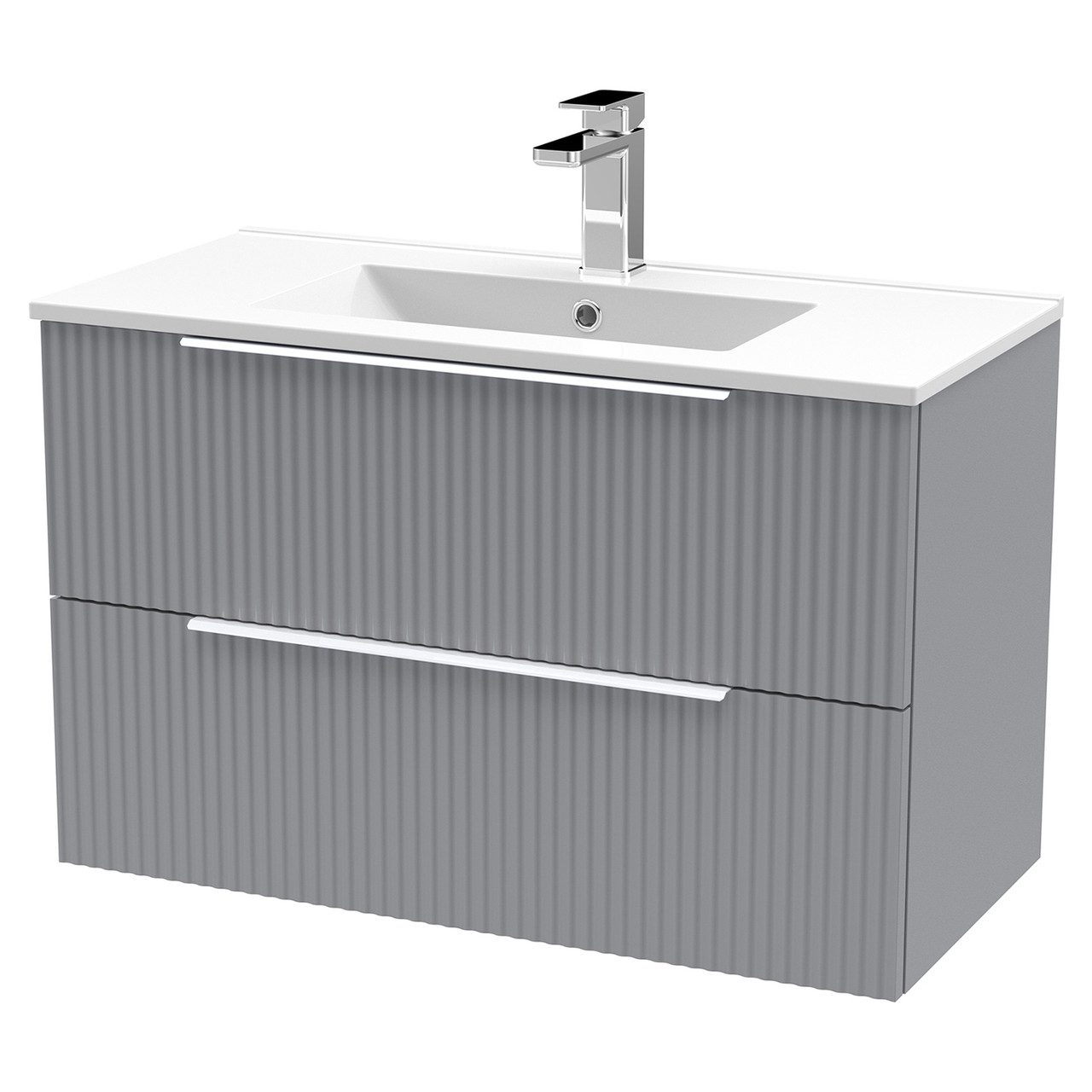 Hudson Reed Fluted Wall Mounted 2 Drawer Vanity Unit and Minimalist Ceramic Basin