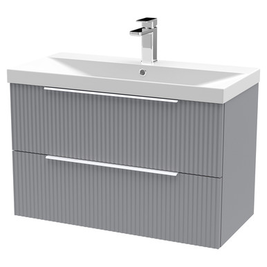 Hudson Reed Satin Grey Fluted Wall Mounted 2 Drawer Vanity Unit And Thin Edge Ceramic Basin | | Mdf | 800Mm