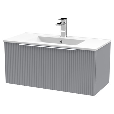 Hudson Reed Satin Grey Fluted Wall Mounted Single Drawer Vanity Unit And Minimalist Ceramic Basin | | Mdf | 800Mm
