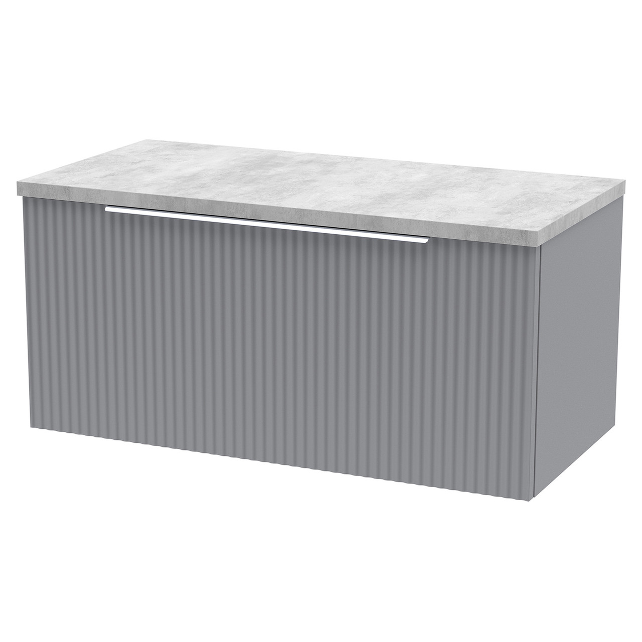 Hudson Reed Fluted Wall Mounted Single Drawer Vanity Unit with Bellato Grey Worktop