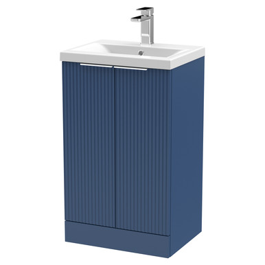 Hudson Reed Blue Fluted Satin Door Vanity Unit And Mid Edge Ceramic Basin | | Mdf | 500Mm Size 2
