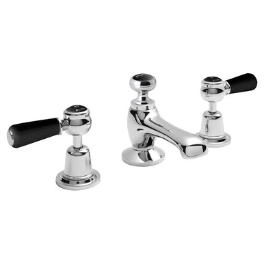 Old London Chrome Topaz Black Lever 3 Tap Hole Basin Mixer Tap With Dome Collar | | Brass | 246Mm X 94Mm