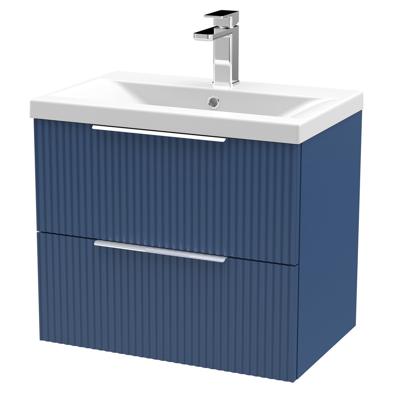 Hudson Reed Fluted Wall Hung 2 Drawer Vanity Unit and Mid Edge Ceramic Basin