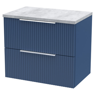 Hudson Reed Blue Fluted Satin Wall Hung Drawer Vanity Unit With Bellato Grey Worktop | | Mdf | 600Mm Size 2