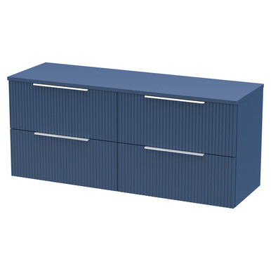 Hudson Reed Satin Blue Fluted Wall Hung 4 Drawer Vanity Unit With Worktop | | Mdf | 1200Mm