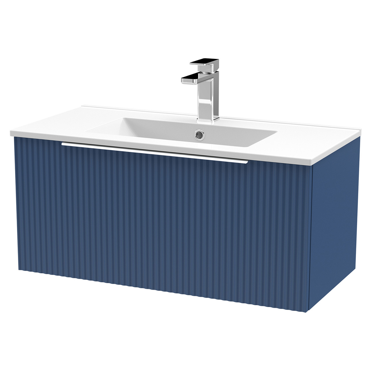 Hudson Reed Fluted Wall Hung Single Drawer Vanity Unit and Minimalist Ceramic Basin