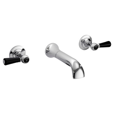 Old London Chrome Topaz Black Lever Wall Mounted Bath Spout And Stop Taps With Dome Collar | | Brass | 69Mm X 69Mm X 218Mm