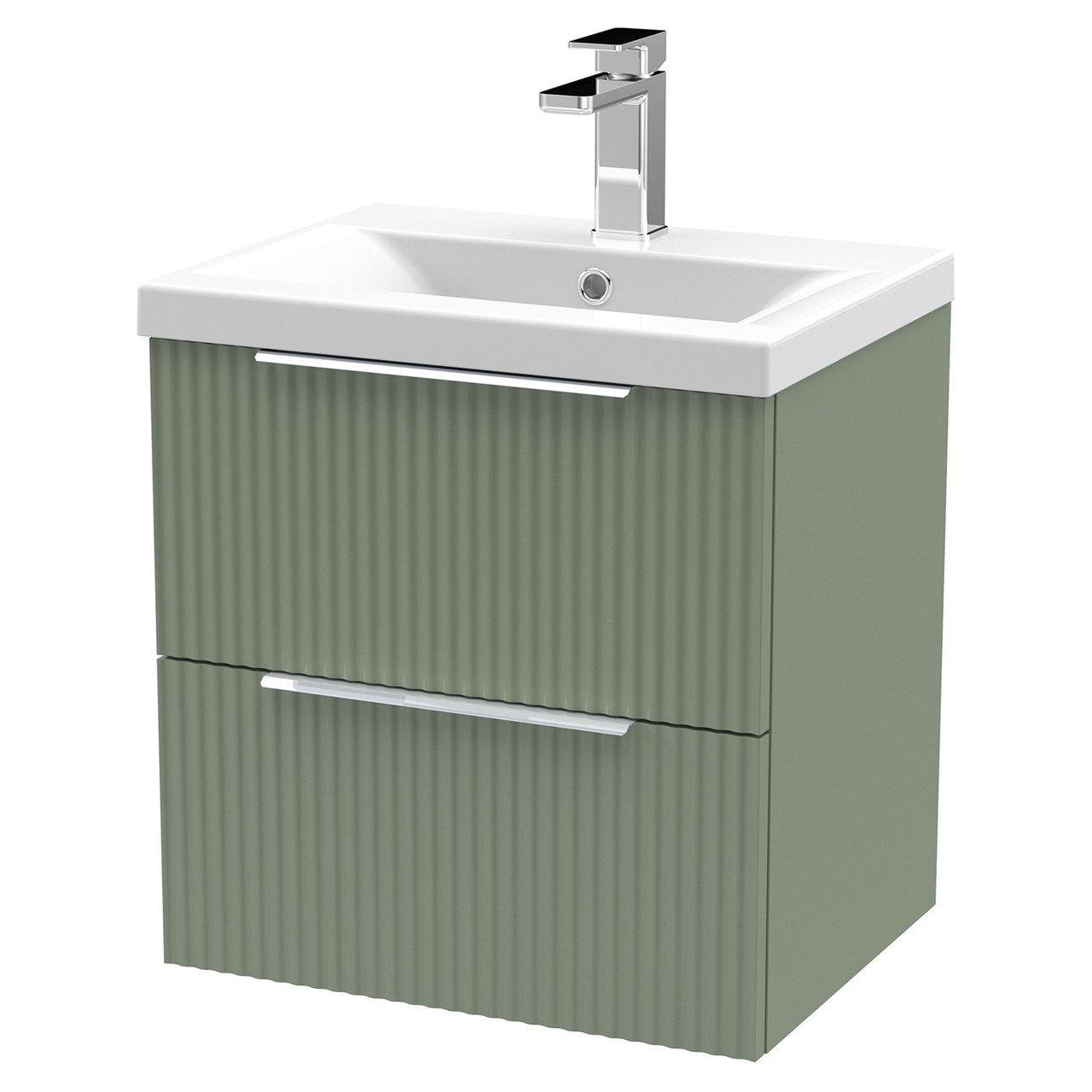 Hudson Reed Fluted Wall Mounted 2 Drawer Vanity Unit and Mid Edge Ceramic Basin
