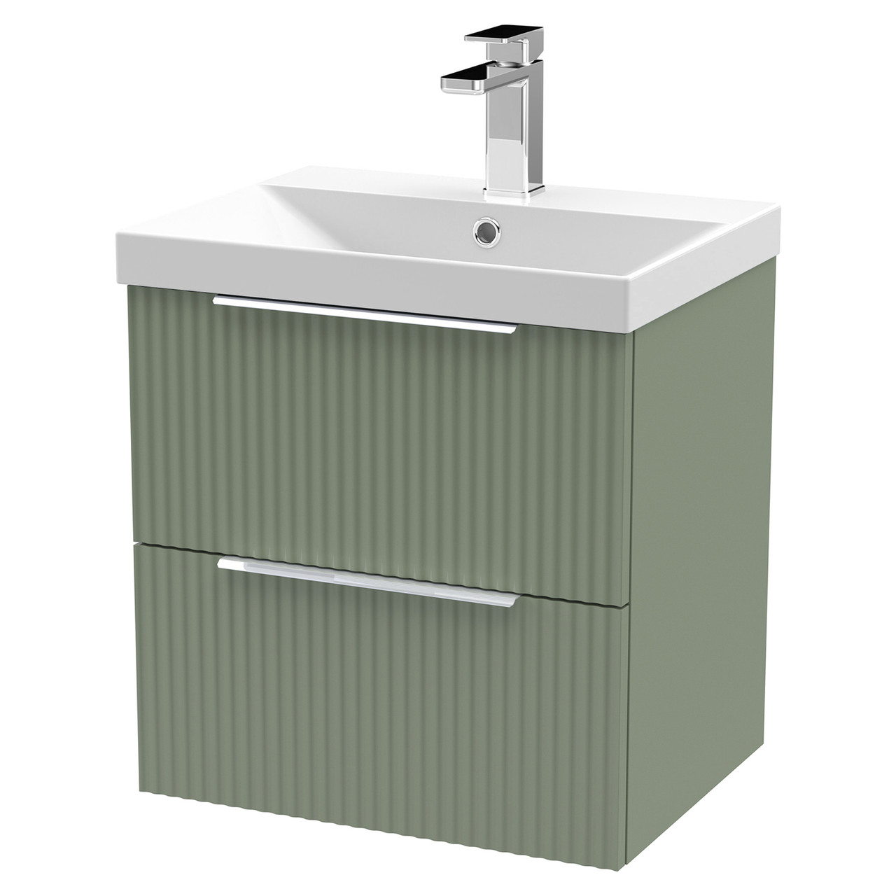 Hudson Reed Fluted Wall Mounted 2 Drawer Vanity Unit and Thin Edge Ceramic Basin