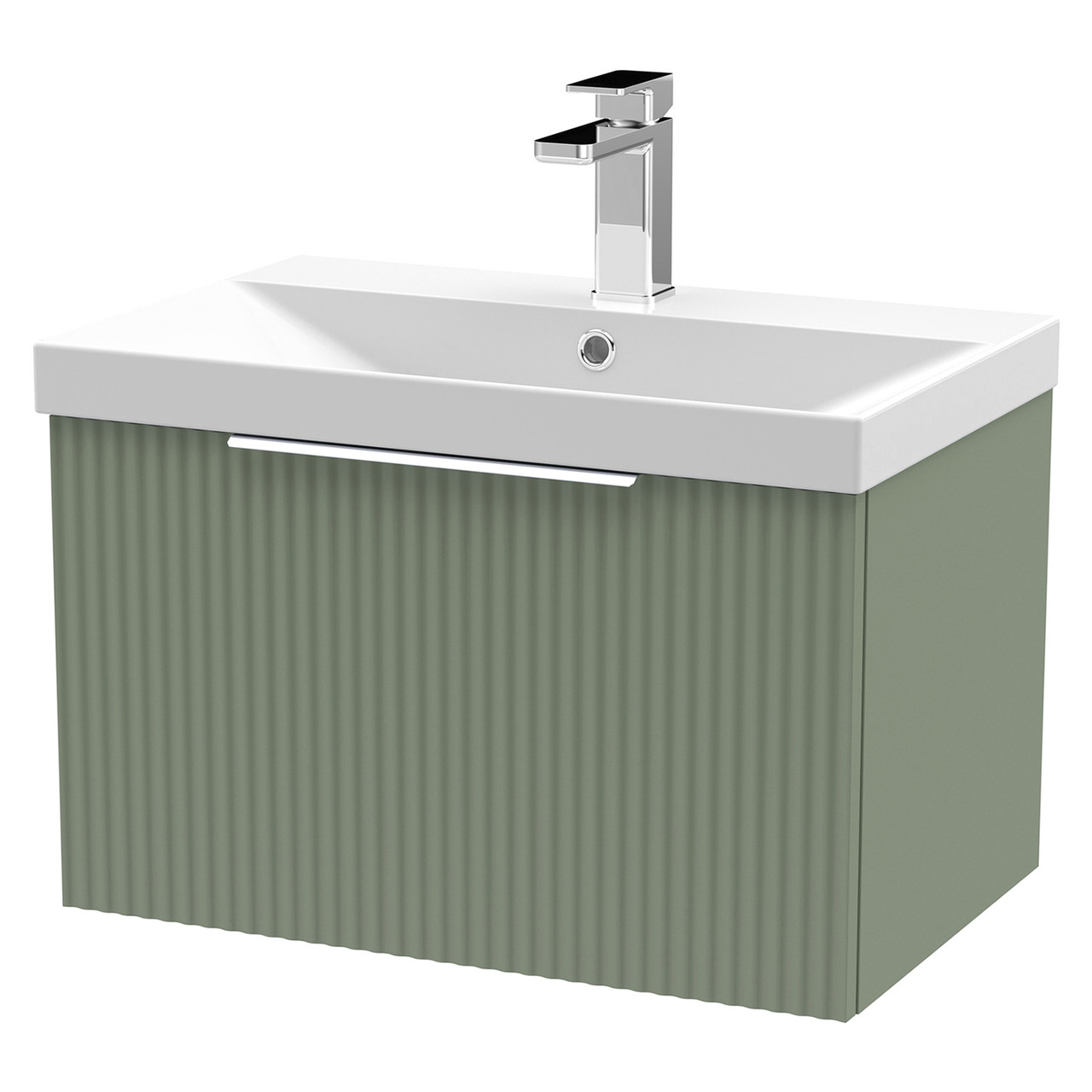 Hudson Reed Fluted Wall Mounted Single Drawer Vanity Unit and Thin Edge Ceramic Basin