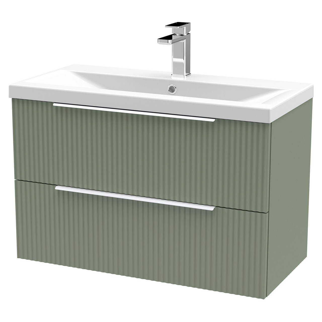 Hudson Reed Fluted Wall Mounted 2 Drawer Vanity Unit and Mid Edge Ceramic Basin