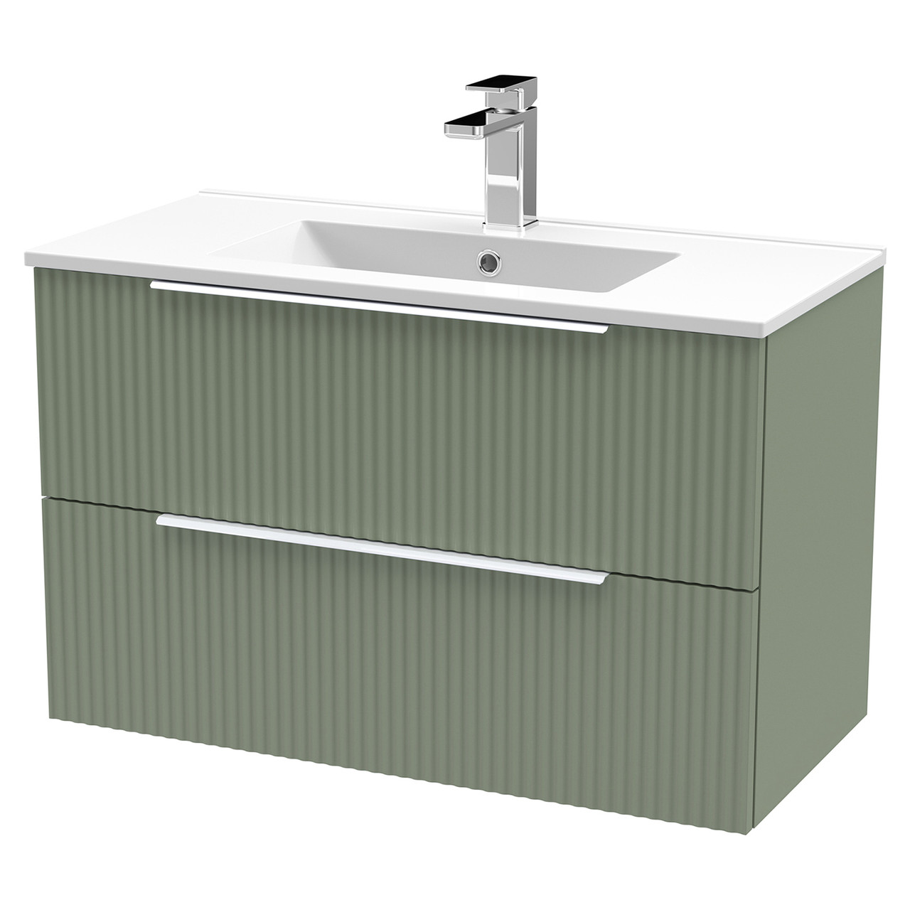 Hudson Reed Fluted Wall Mounted 2 Drawer Vanity Unit and Minimalist Ceramic Basin