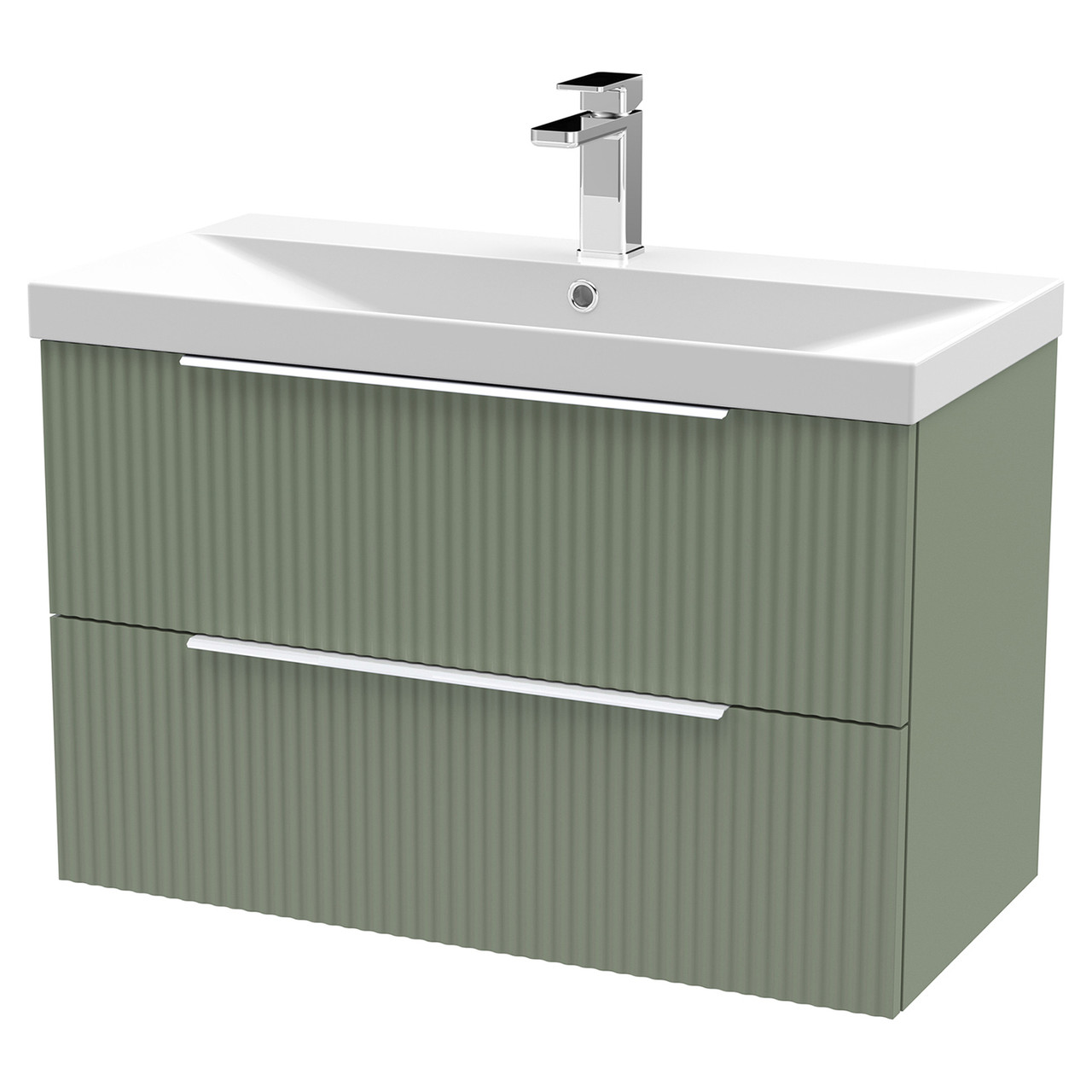 Hudson Reed Fluted Wall Mounted 2 Drawer Vanity Unit and Thin Edge Ceramic Basin