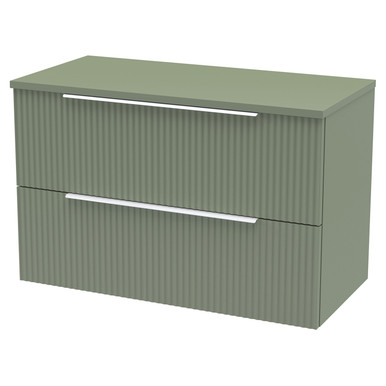 Hudson Reed Satin Green Fluted Wall Mounted 2 Drawer Vanity Unit With Worktop | | Mdf | 800Mm